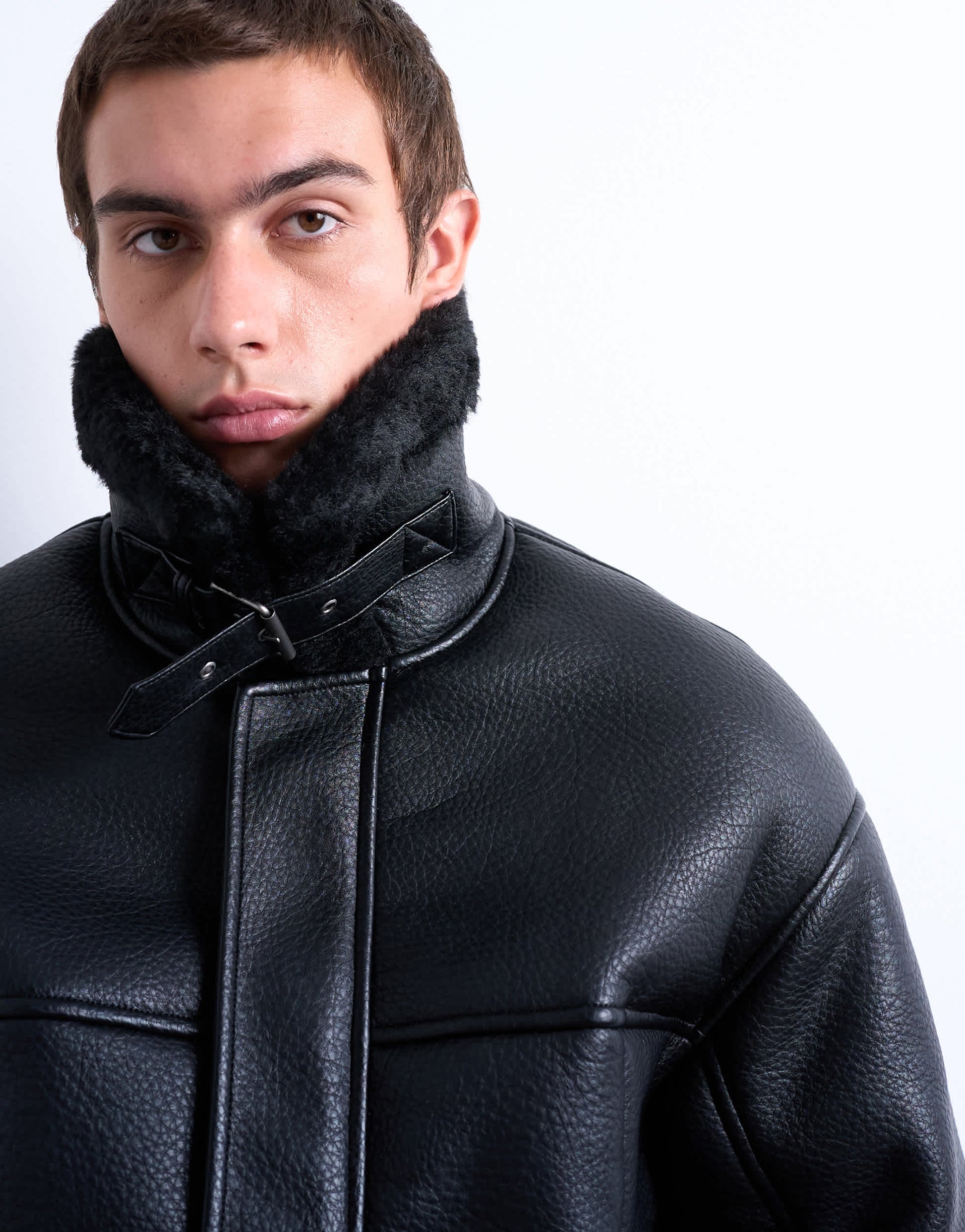 Topman faux shearling jacket with patch pockets in black