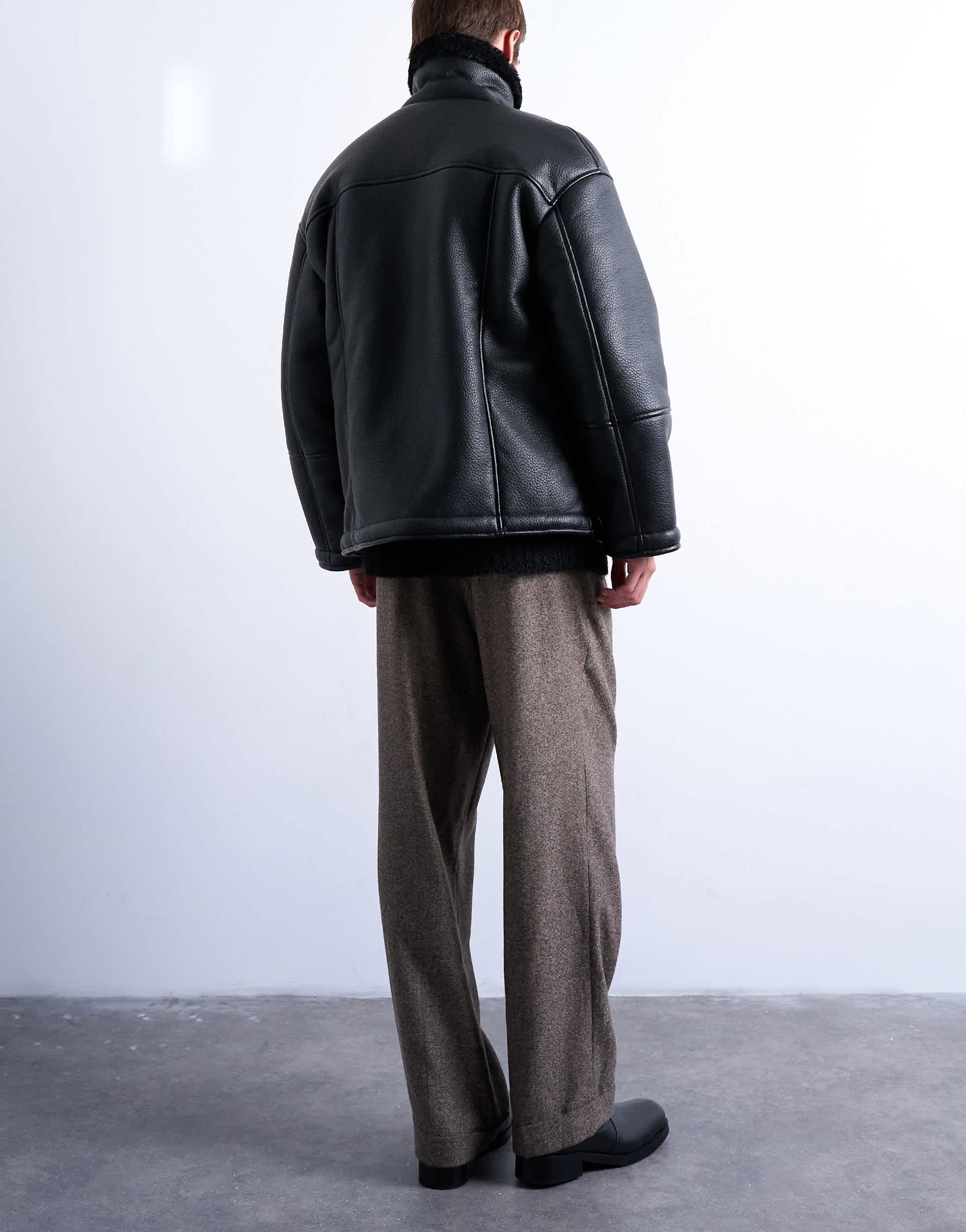 Topman faux shearling jacket with patch pockets in black