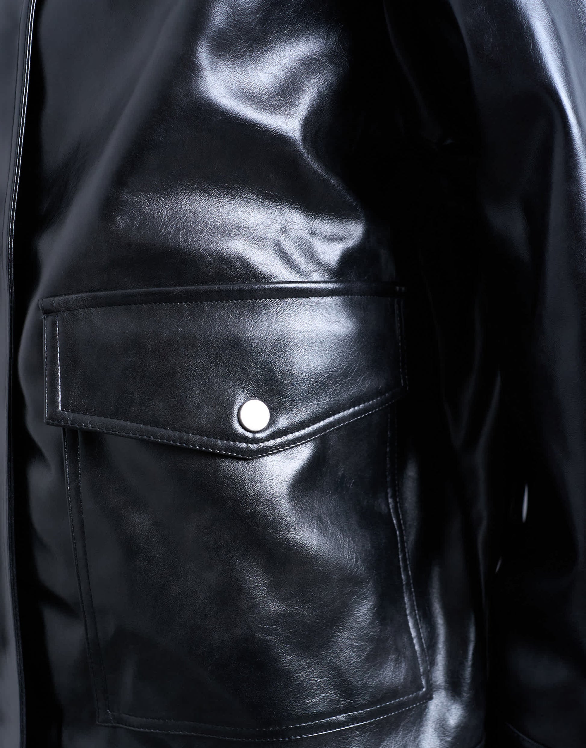 Topshop faux leather shiny mottled patch pocket shacket in black