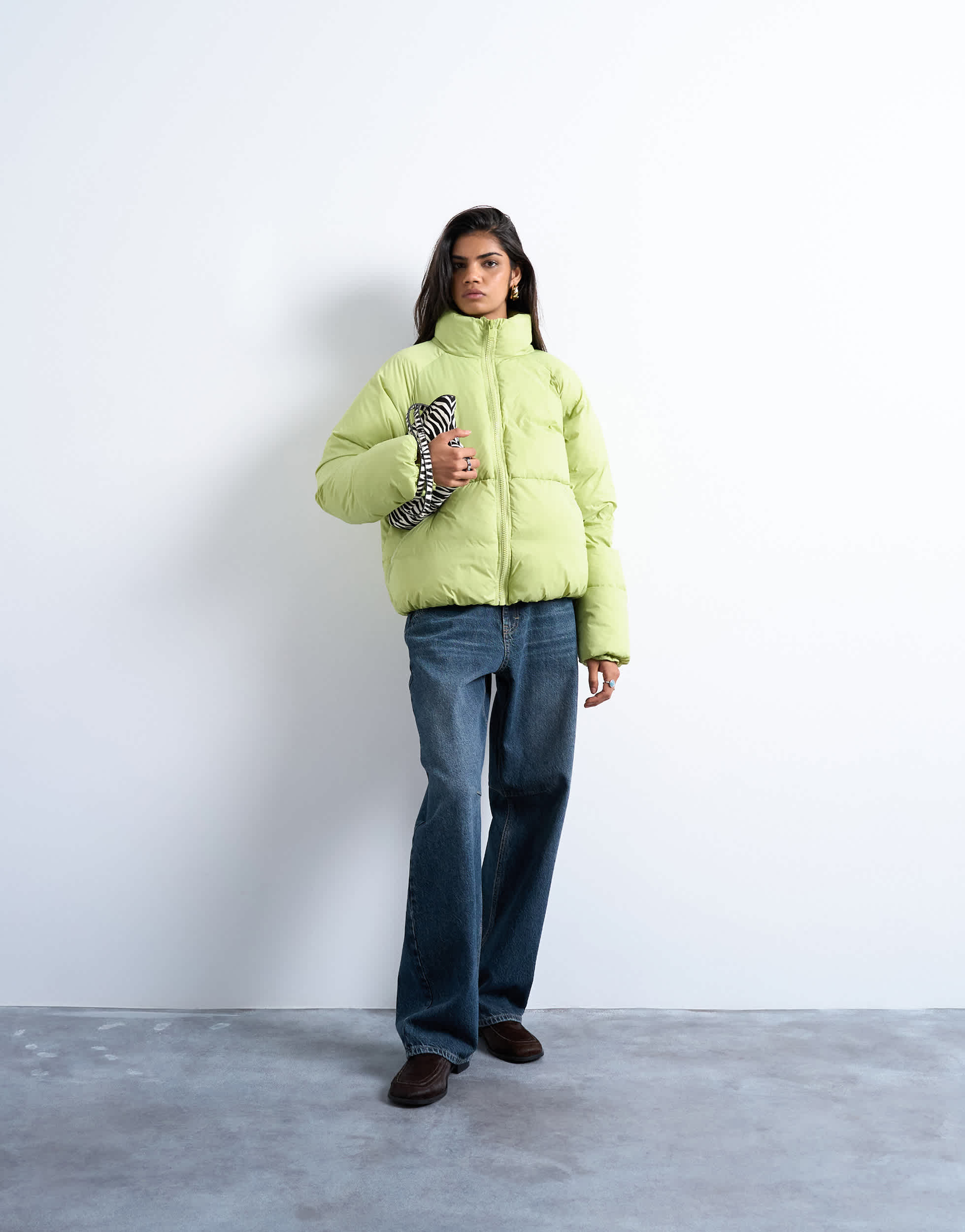 Topshop Steppjacke mit Stehkragen in Blattgrün