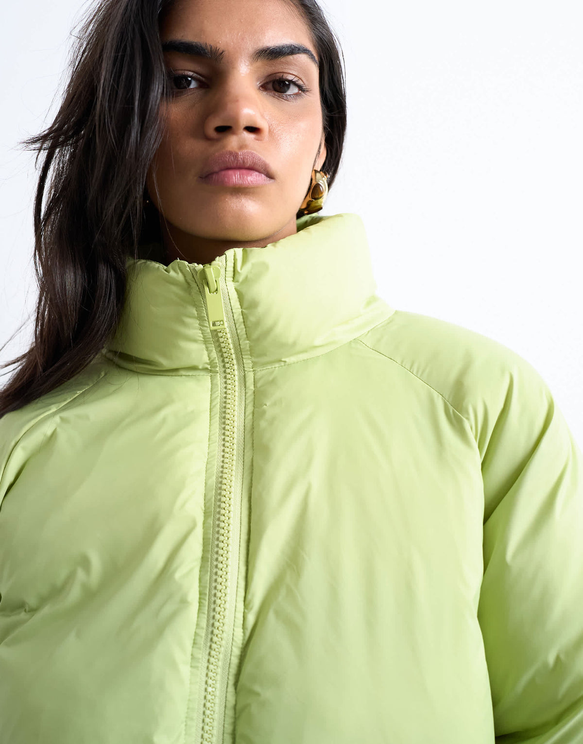 Topshop funnel neck puffer bomber jacket in leaf green