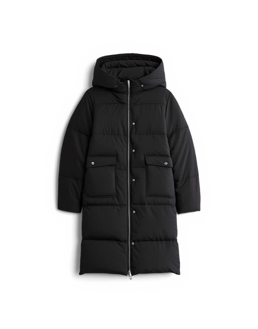 Topshop ultimate longline funnel neck puffer jacket in black