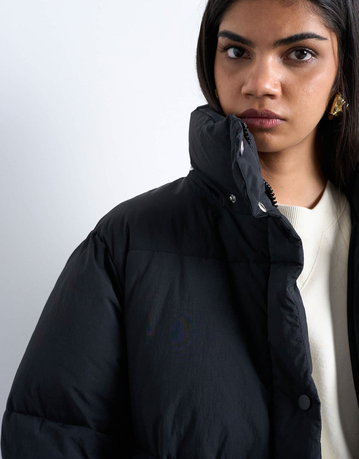 Topshop ultimate longline funnel neck puffer jacket in black
