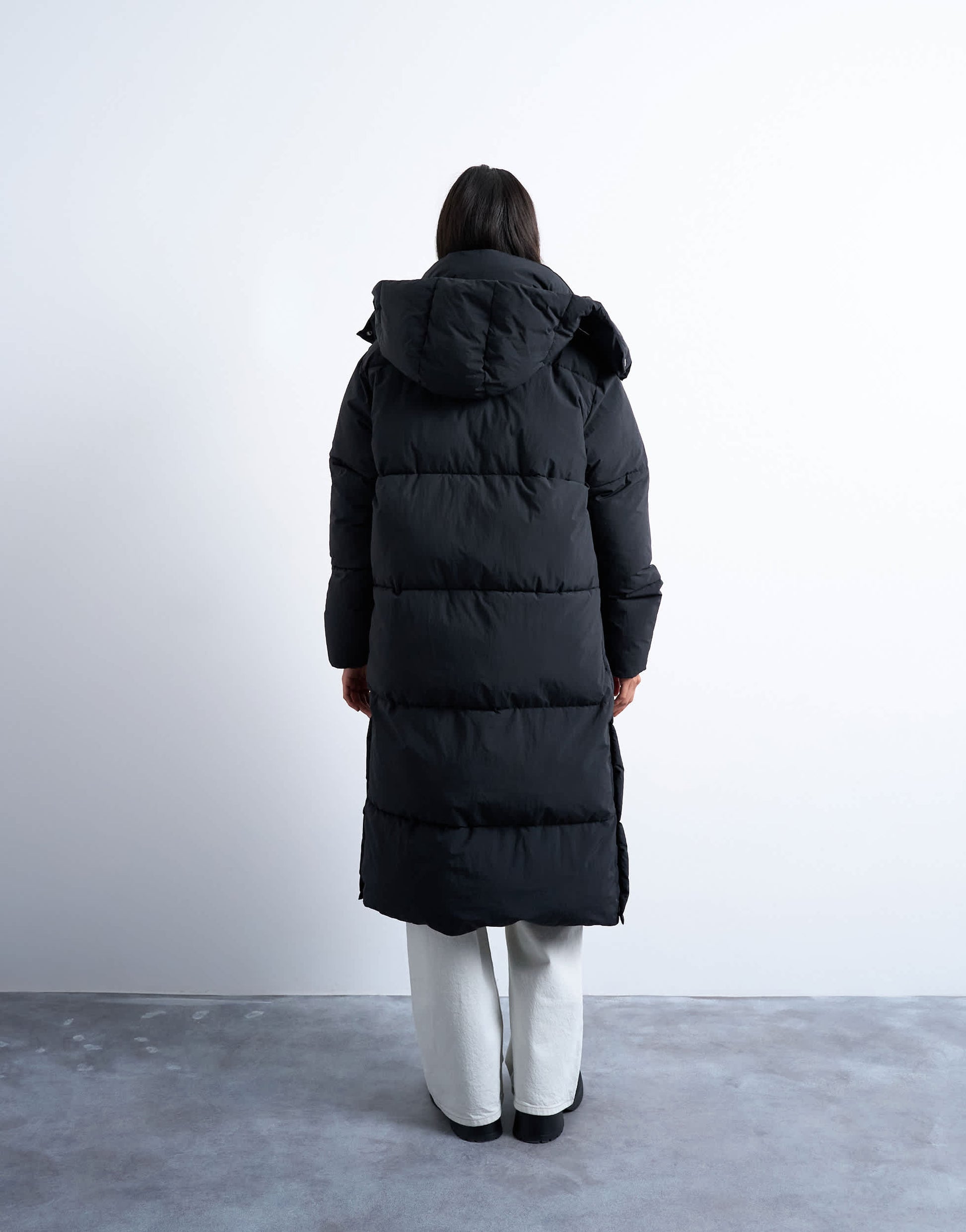 Topshop ultimate longline funnel neck puffer jacket in black