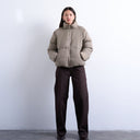 Topshop funnel neck puffer bomber jacket in mushroom