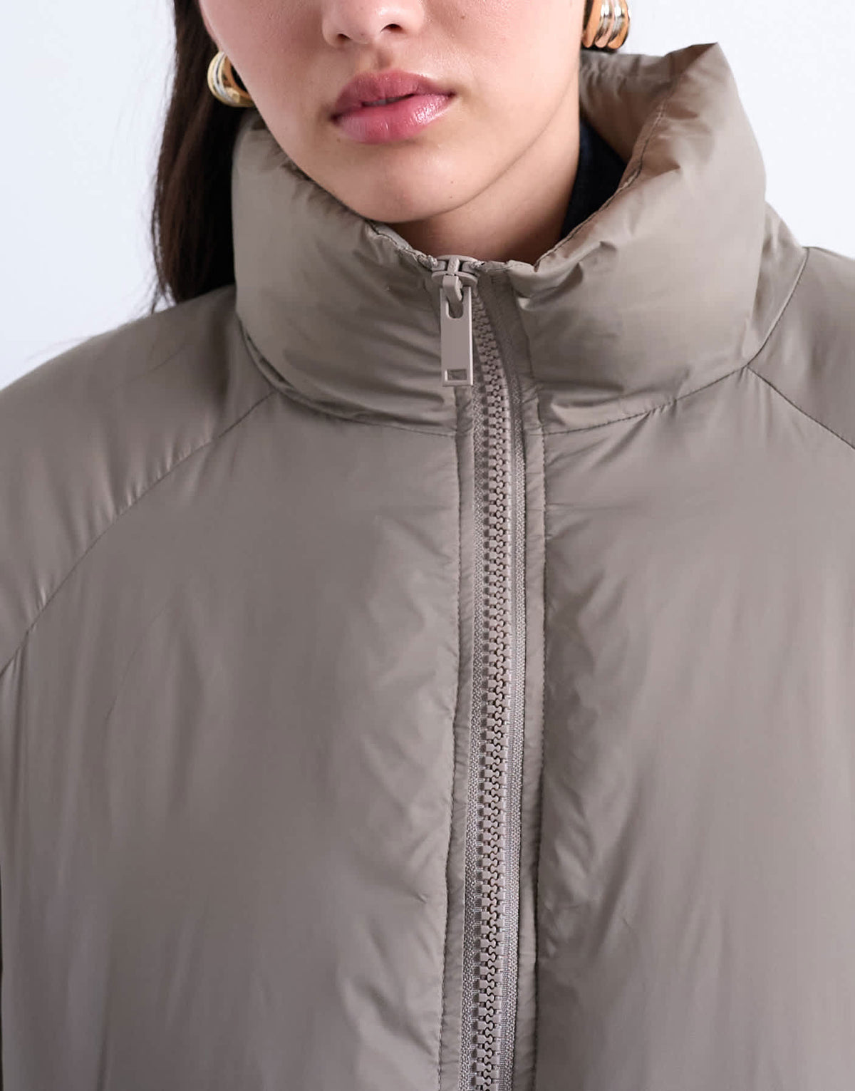 Topshop funnel neck puffer bomber jacket in mushroom