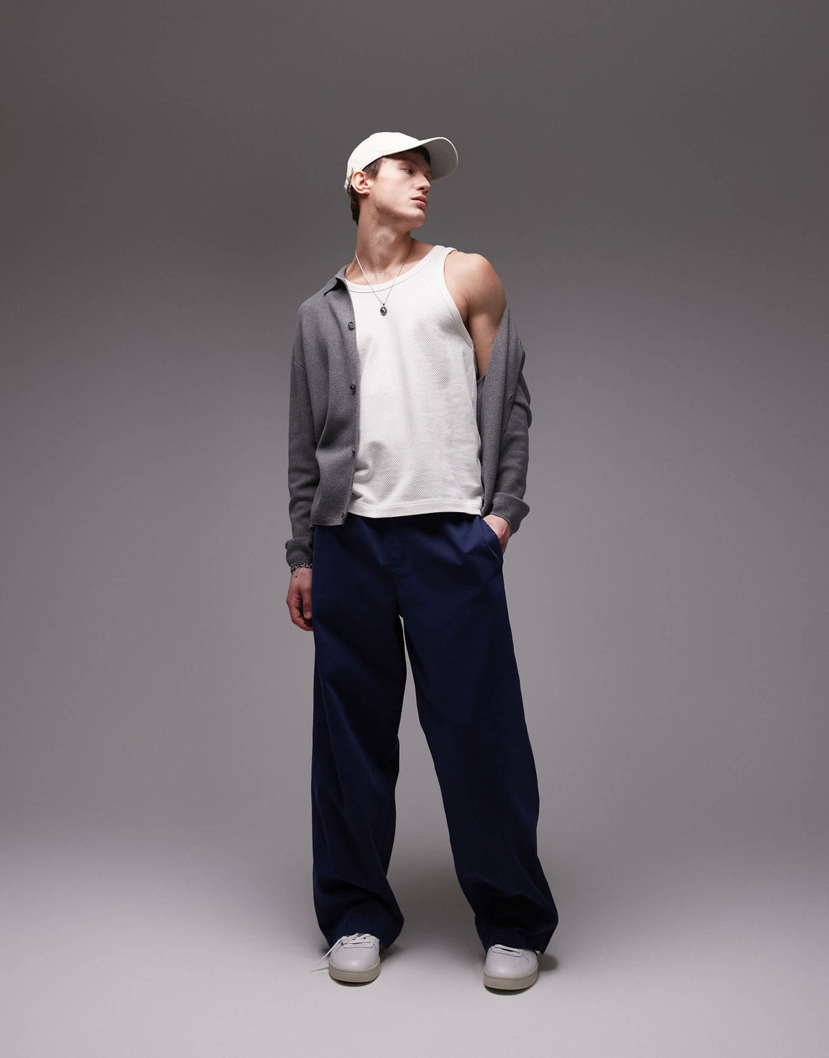 Topman baggy fit chino twill trouser in navy