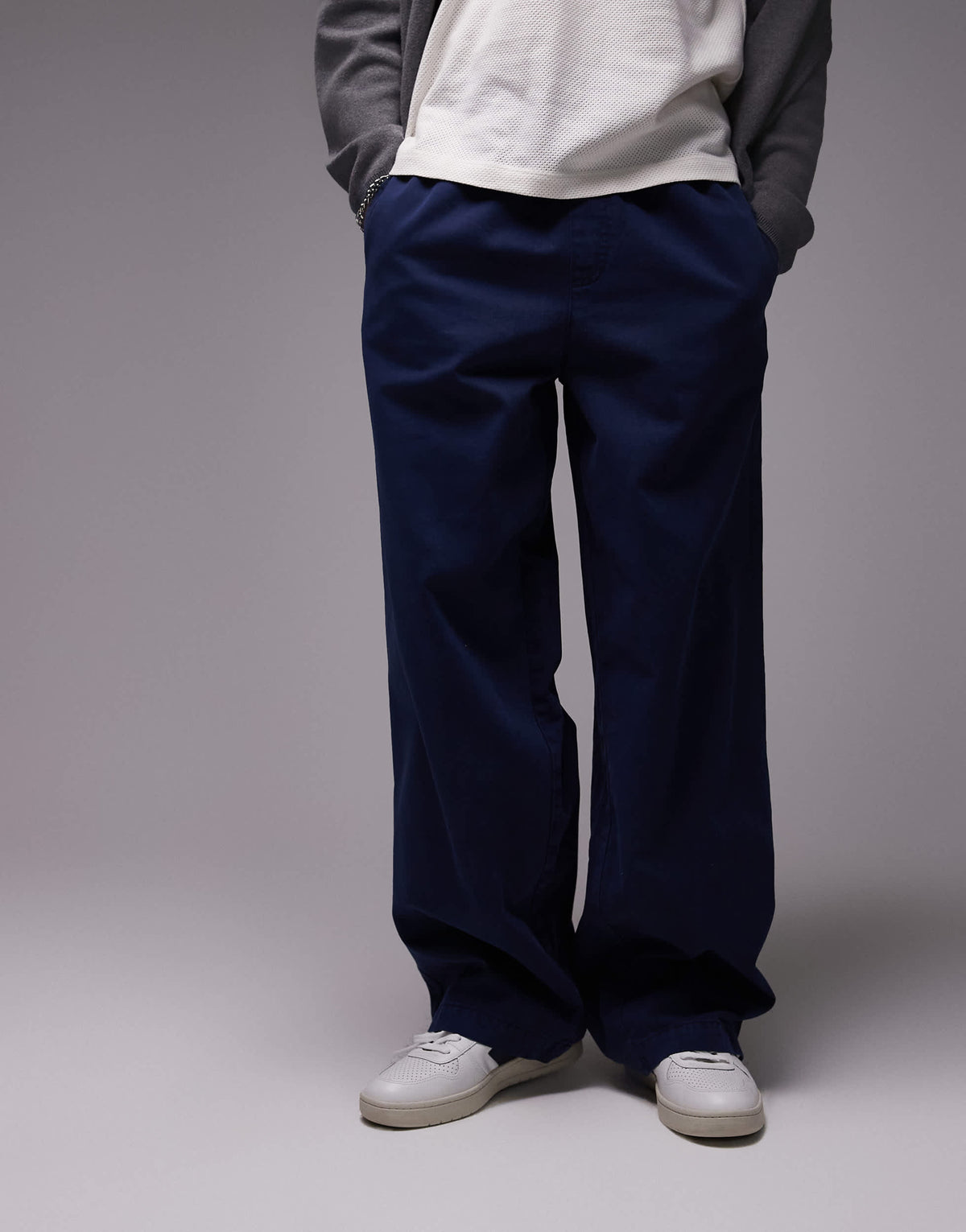 Topman baggy fit chino twill trouser in navy