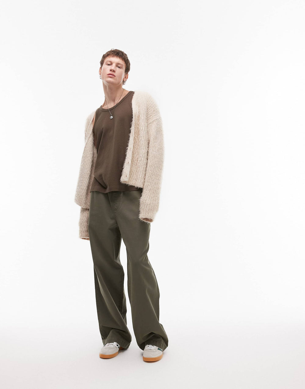 Pantalon chino en sergé coupe baggy Topman kaki