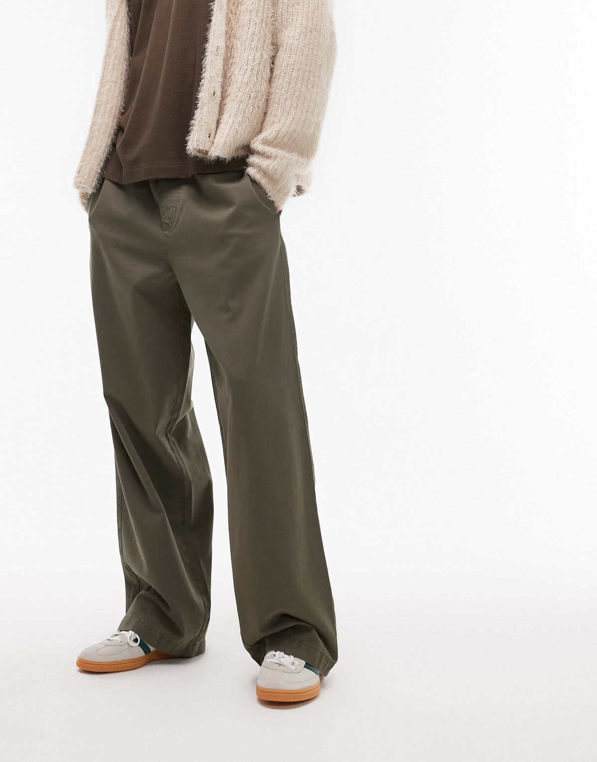 Topman baggy fit chino twill trouser in khaki