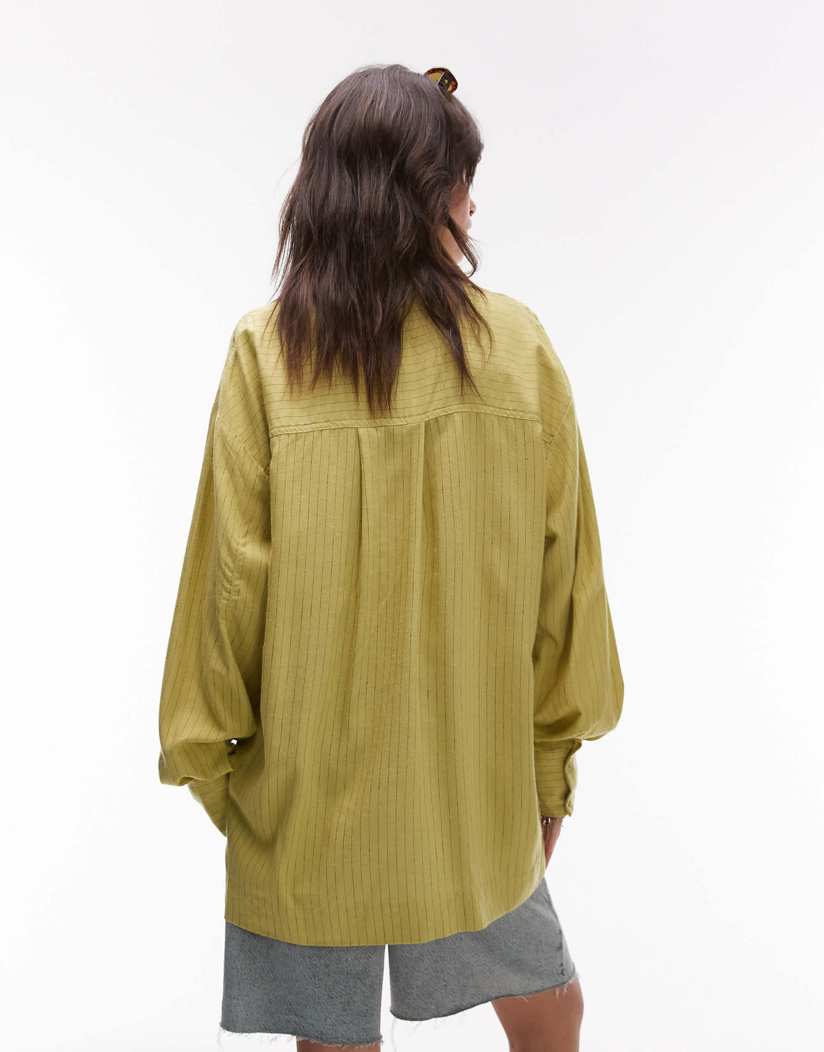 Topshop linen look shirt in green stripe