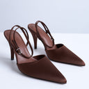 Topshop Demi cone heel court shoe with tie in chocolate