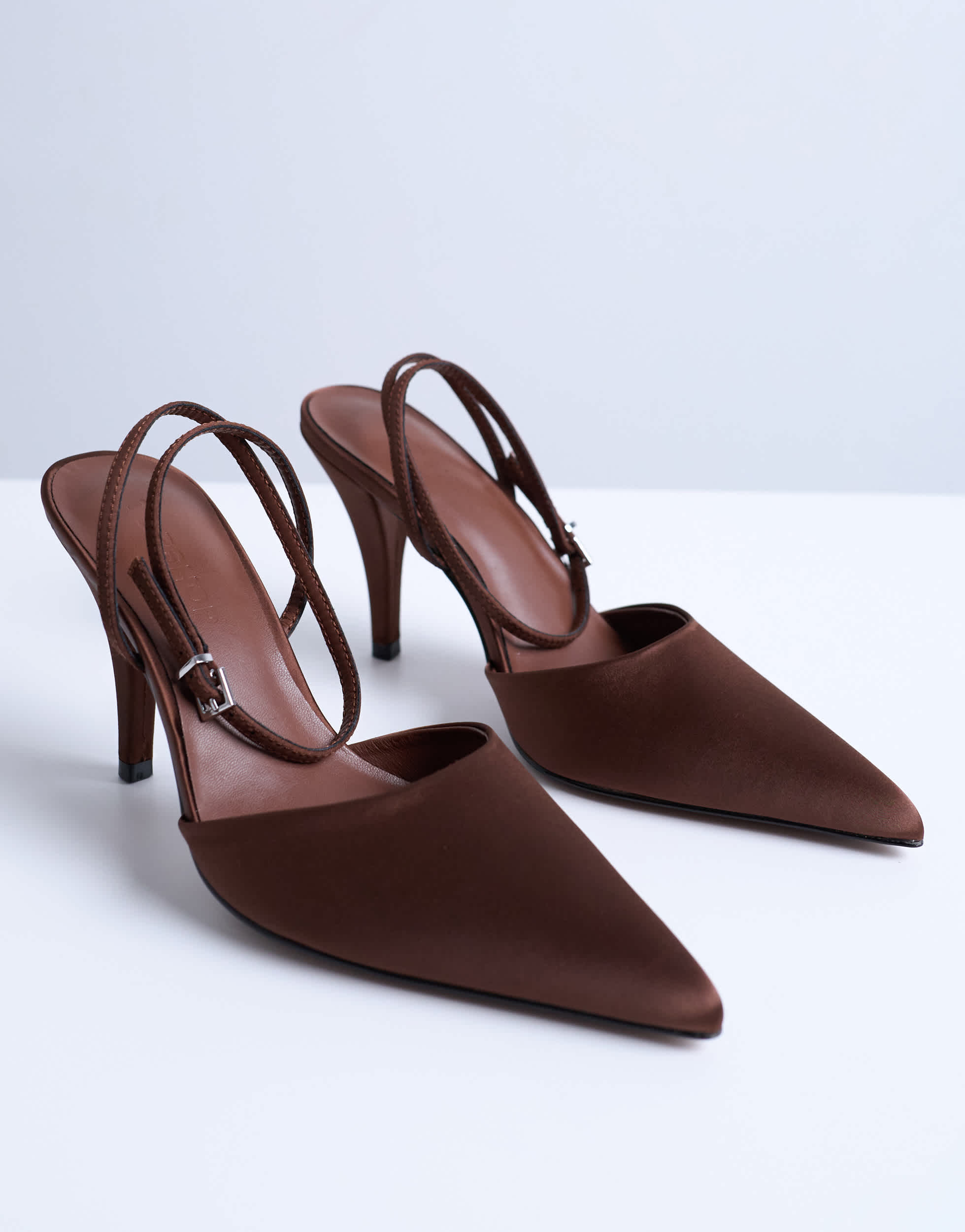 Topshop Demi cone heel court shoe with tie in chocolate