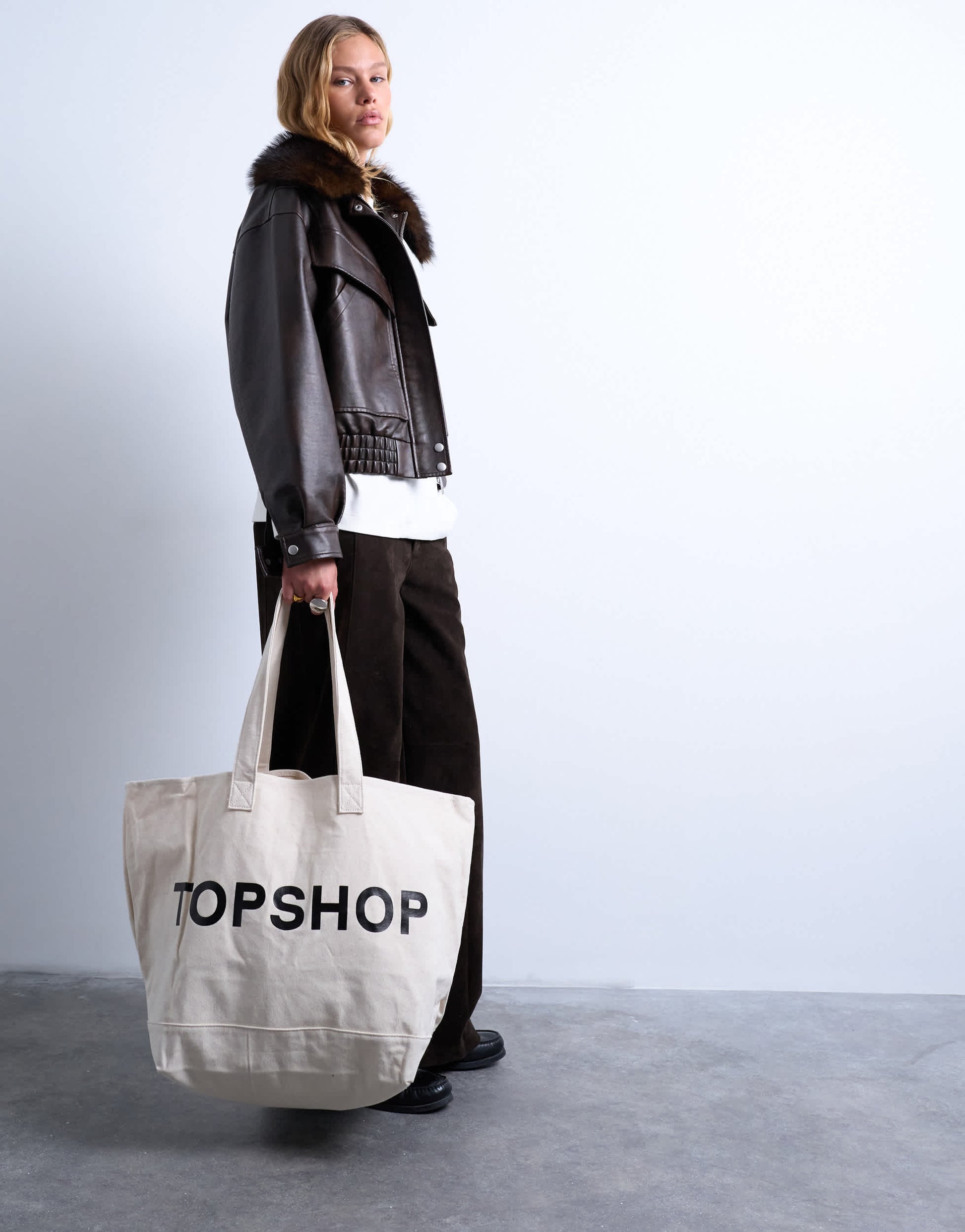 Topshop large canvas tote bag in white