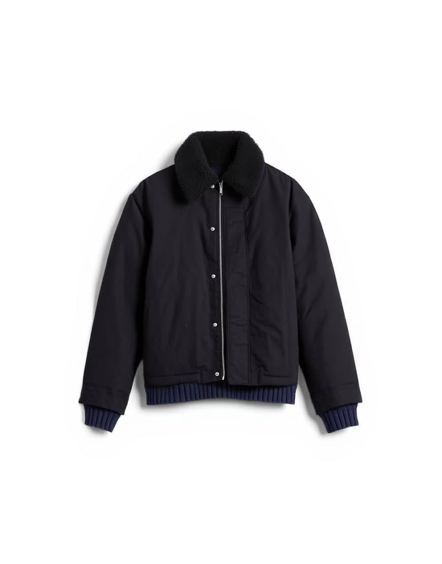 Topman padded coach jacket with borg collar in black