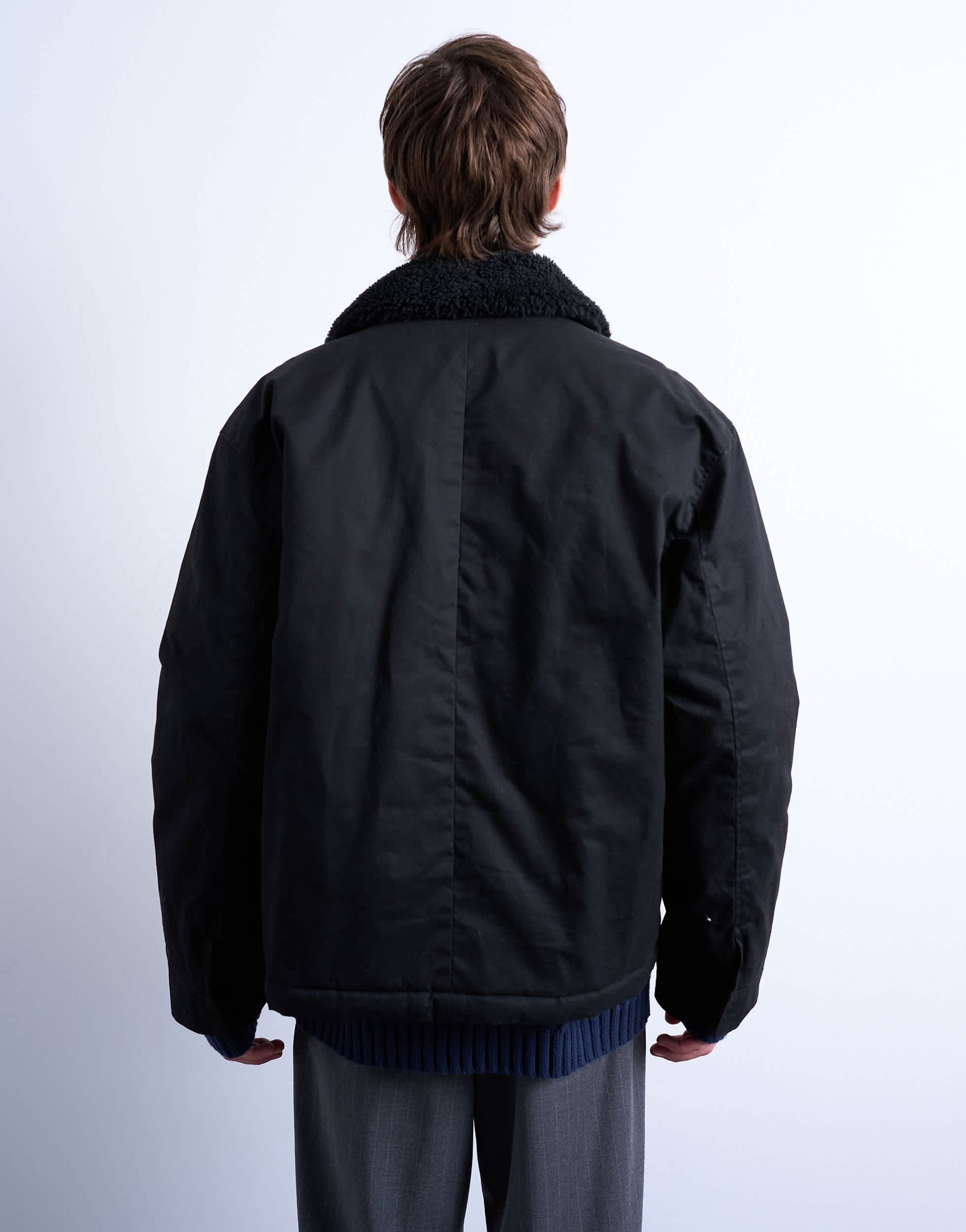 Topman padded coach jacket with borg collar in black