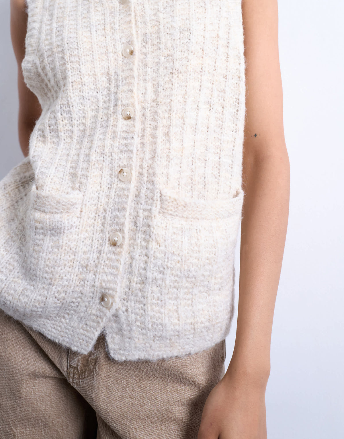 Topshop knitted stitchy pocket tank in oat