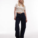 Topshop Petite Cinch Low Rise Relaxed Jeans in Raw Look Indigo