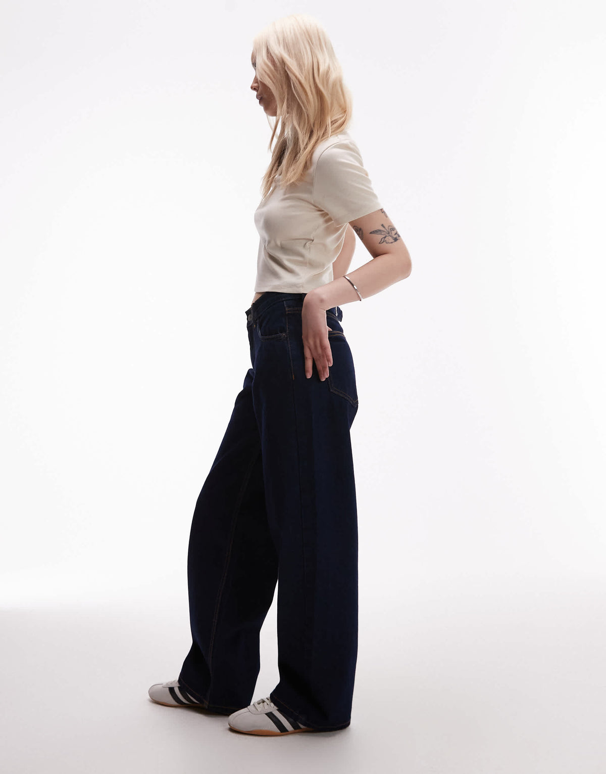 Topshop Petite Cinch low rise relaxed jean in raw look indigo 