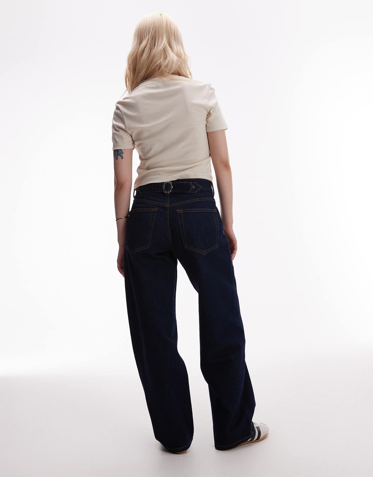 Topshop Petite Cinch low rise relaxed jean in raw look indigo 
