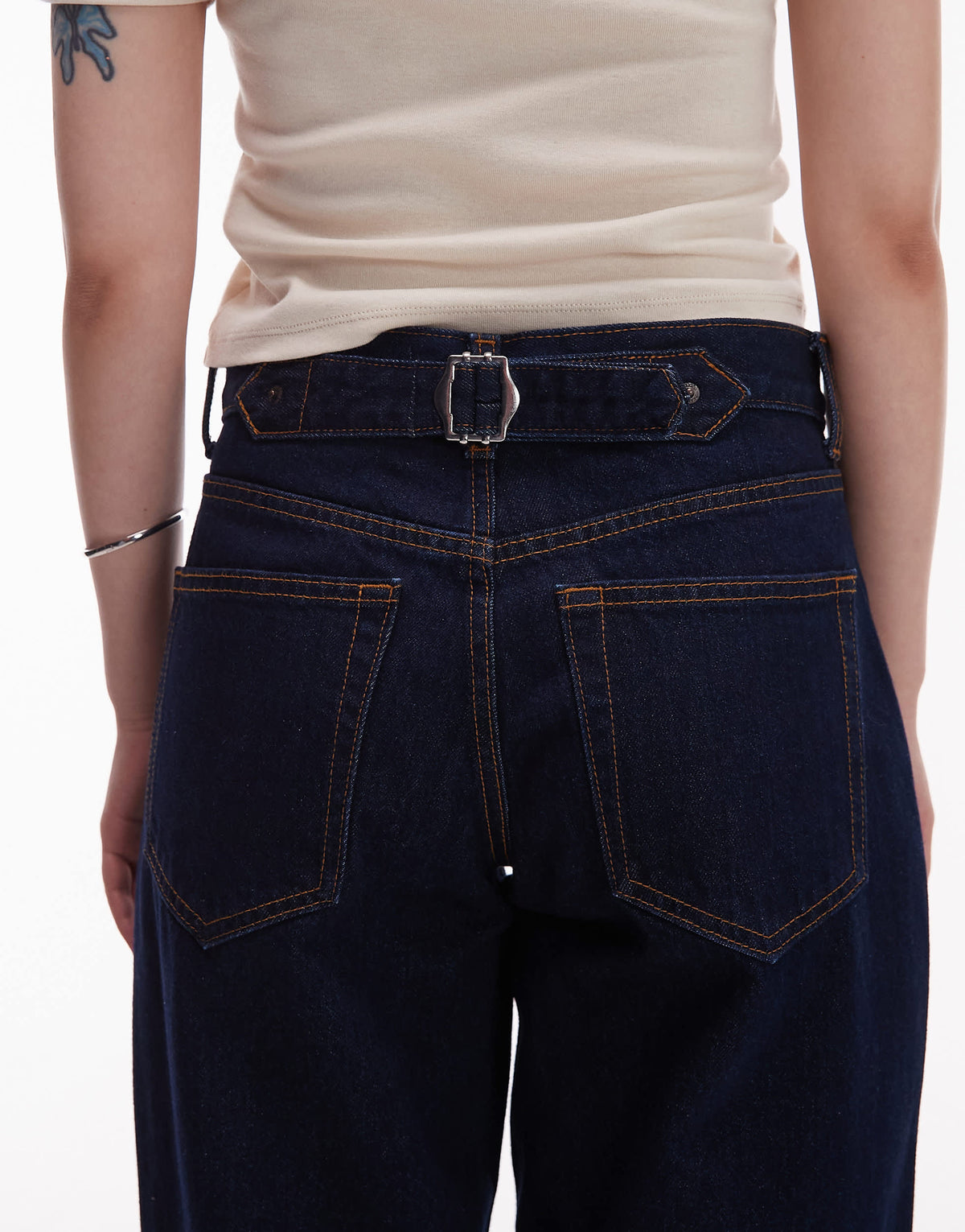 Topshop Petite Cinch low rise relaxed jean in raw look indigo 