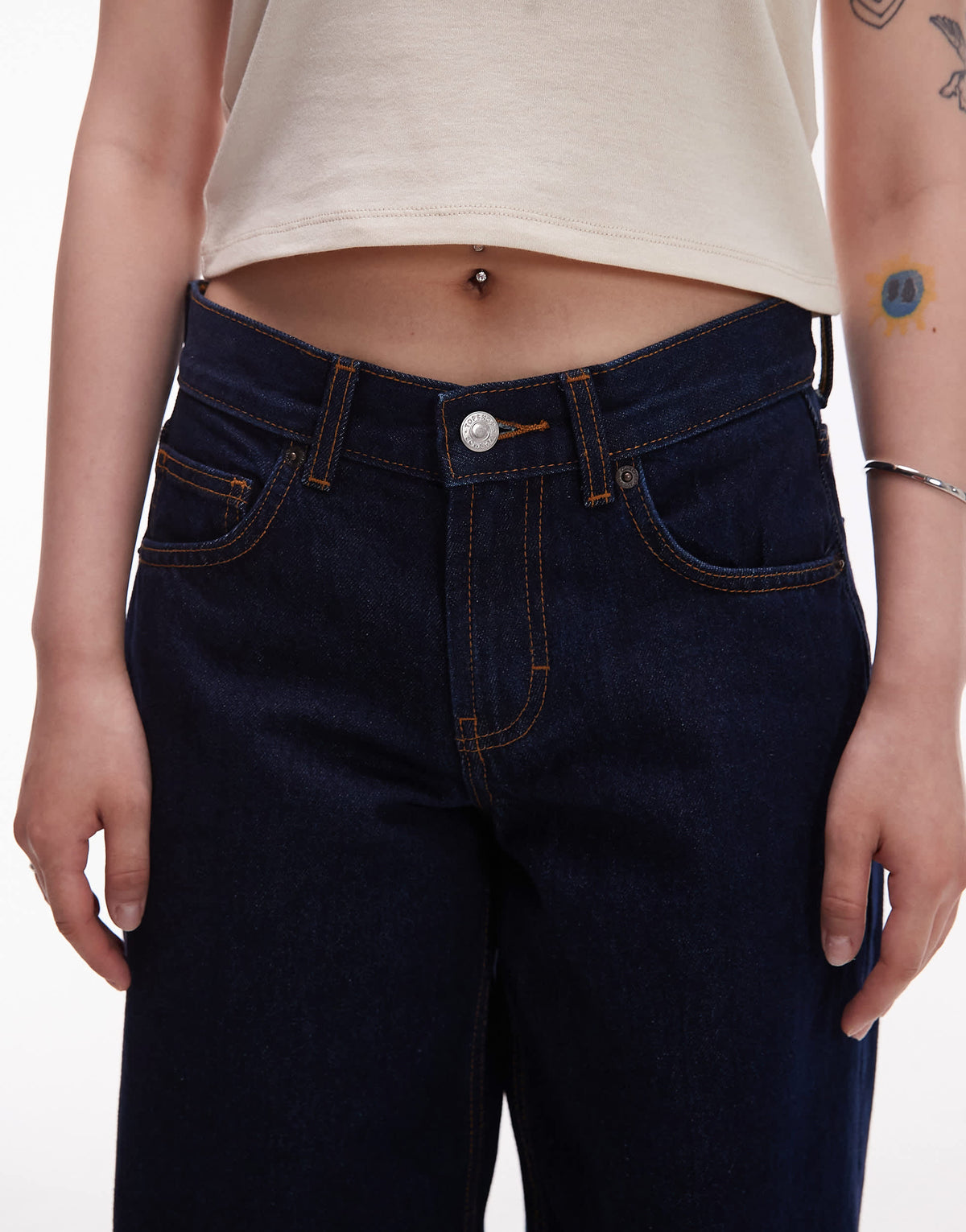 Topshop Petite Cinch low rise relaxed jean in raw look indigo 