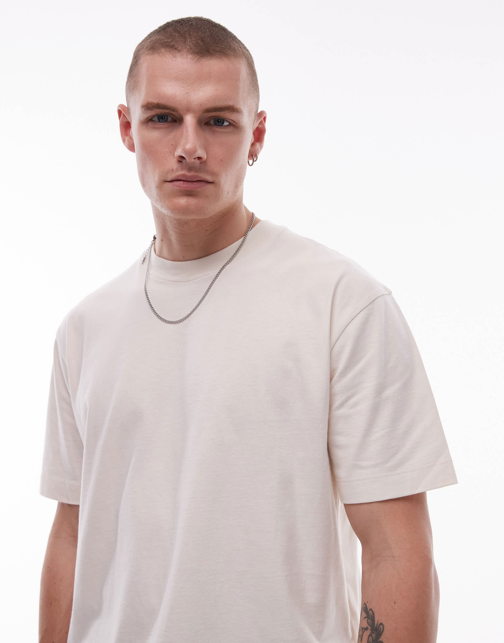 Topman crop fit t-shirt in ecru