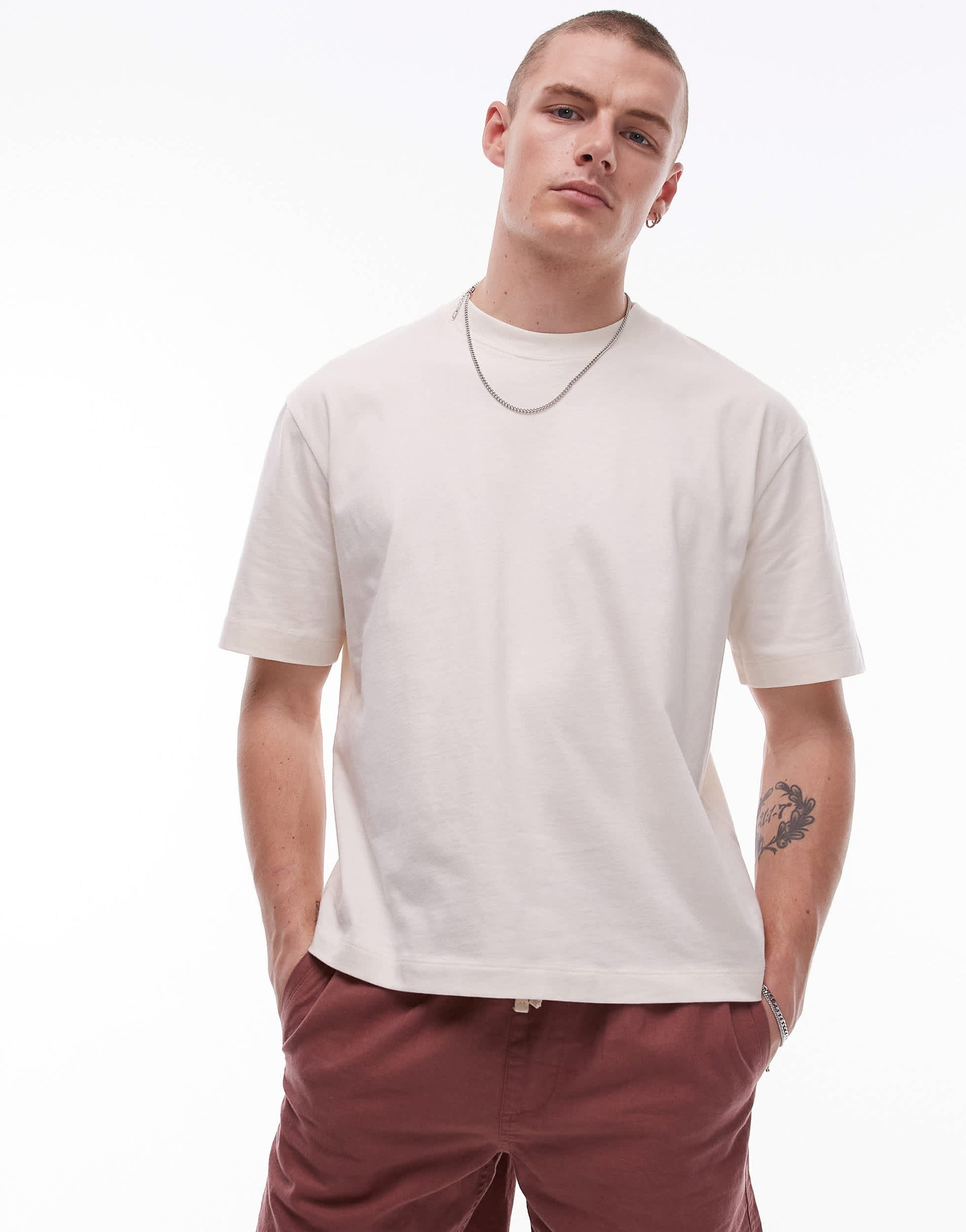 Topman crop fit t-shirt in ecru