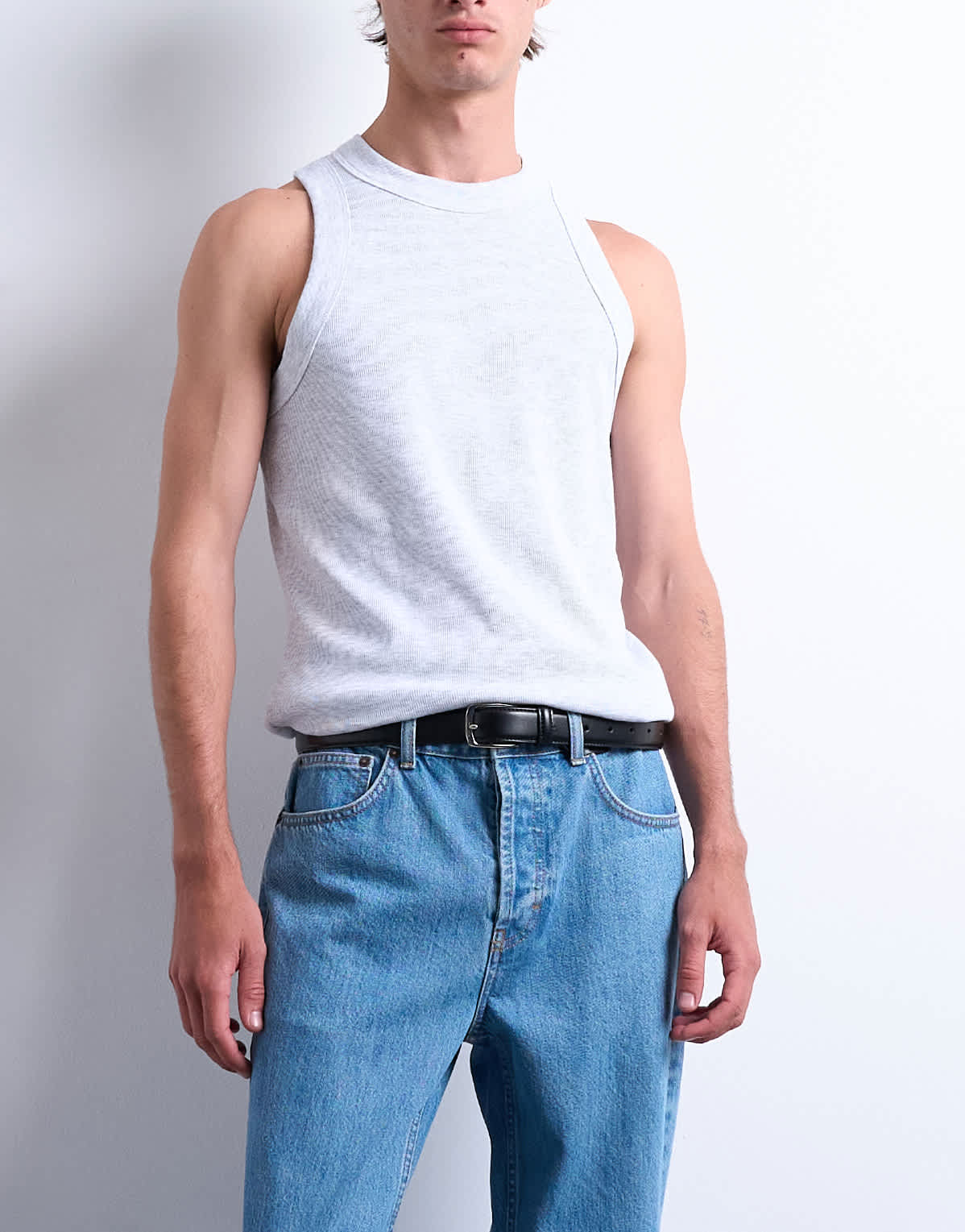 Topman fitted rib vest with high neck in grey marl