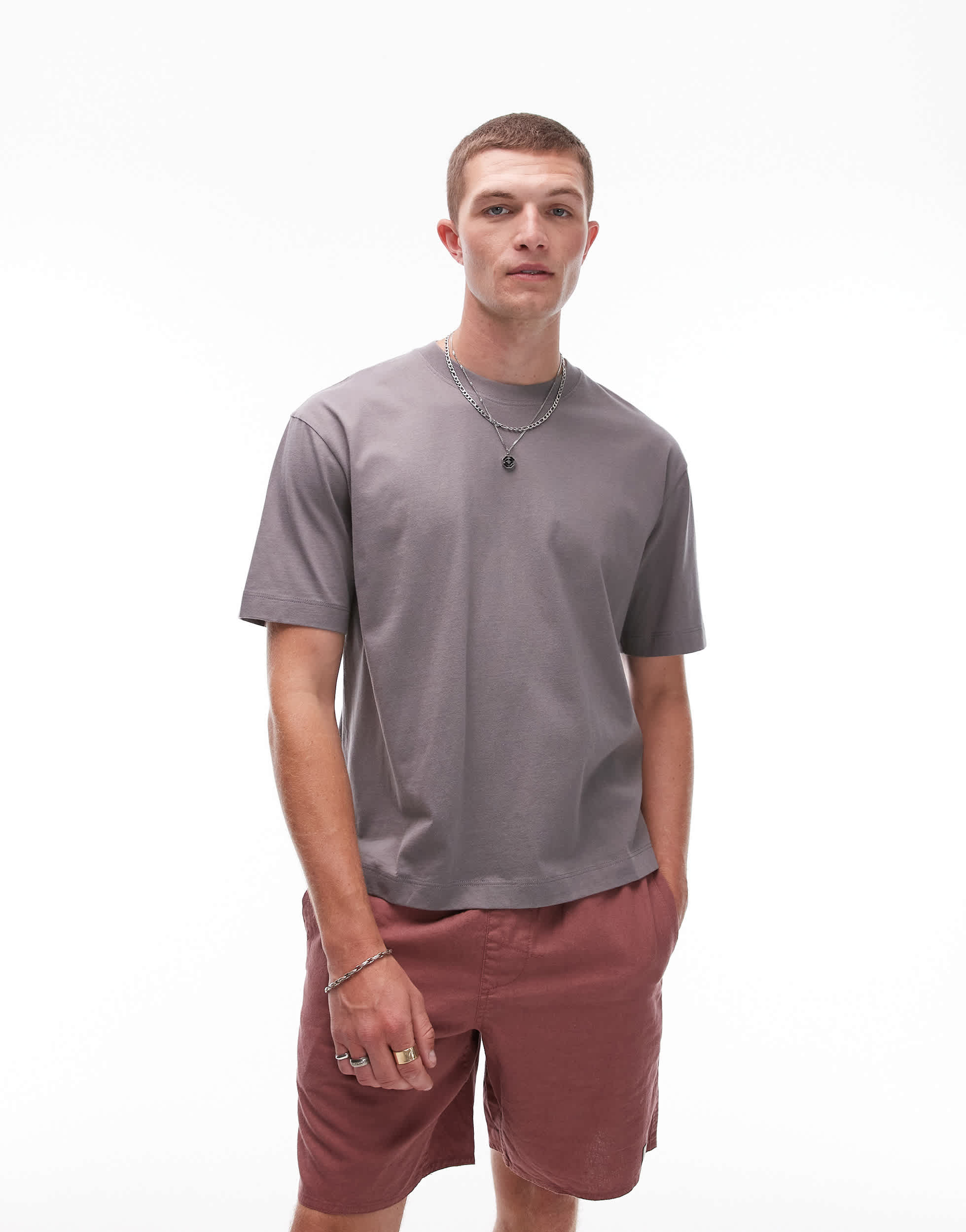 Topman crop fit t-shirt in mid grey