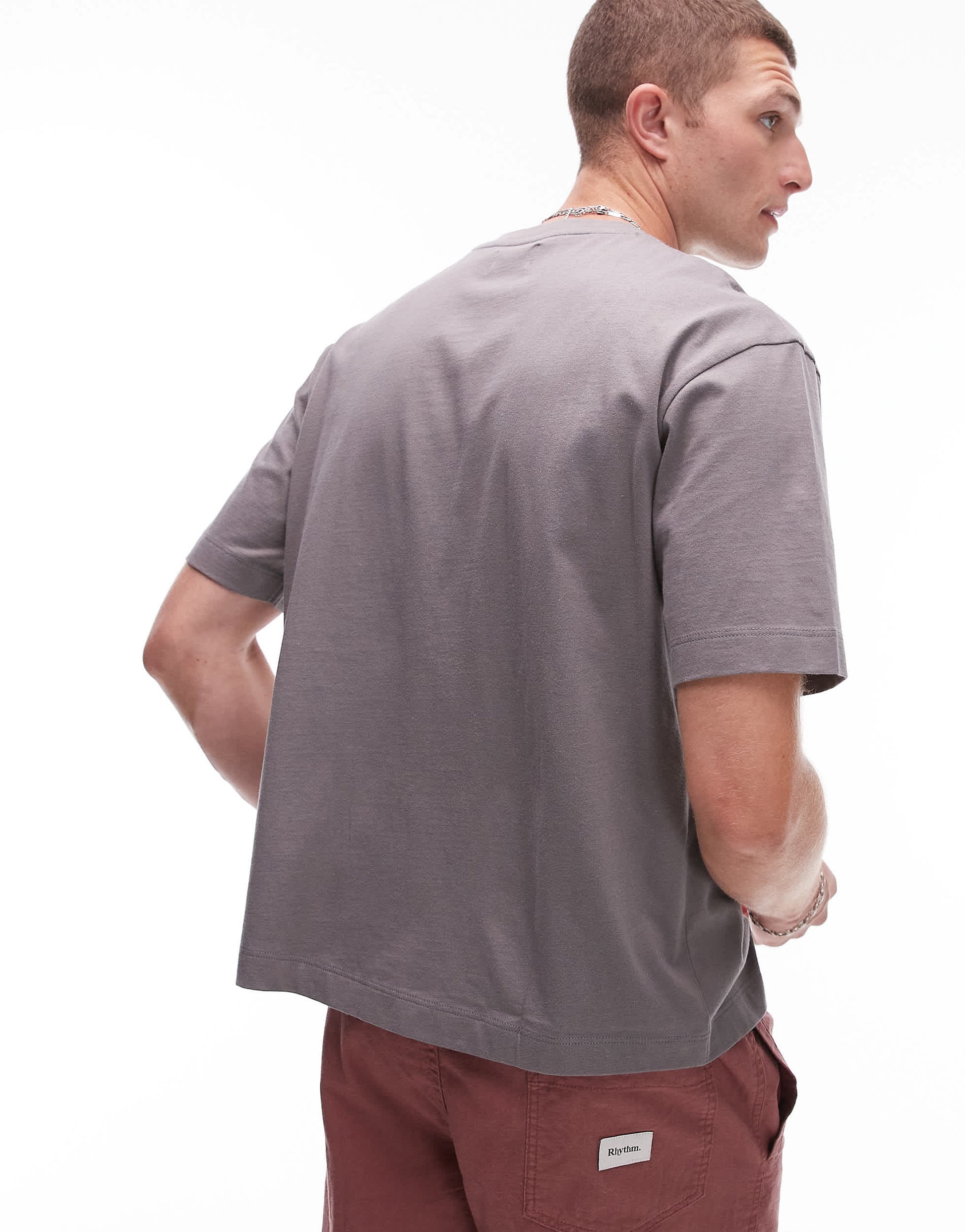 Topman crop fit t-shirt in mid grey