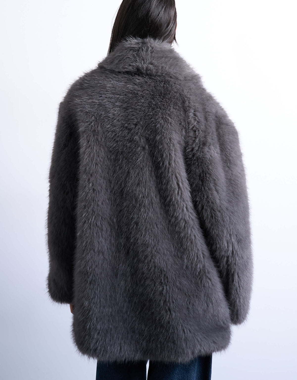 Topshop faux fur shawl mid length coat in charcoal