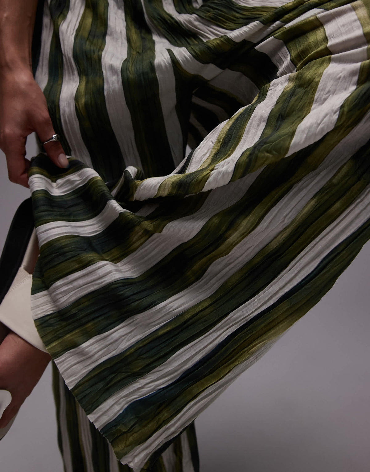 Topshop stripe crinkle wide leg trousers in green