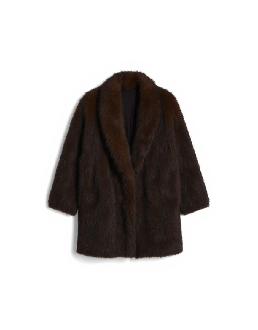 Topshop faux fur shawl mid length coat in chocolate