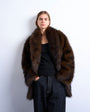 Topshop faux fur shawl mid length coat in chocolate