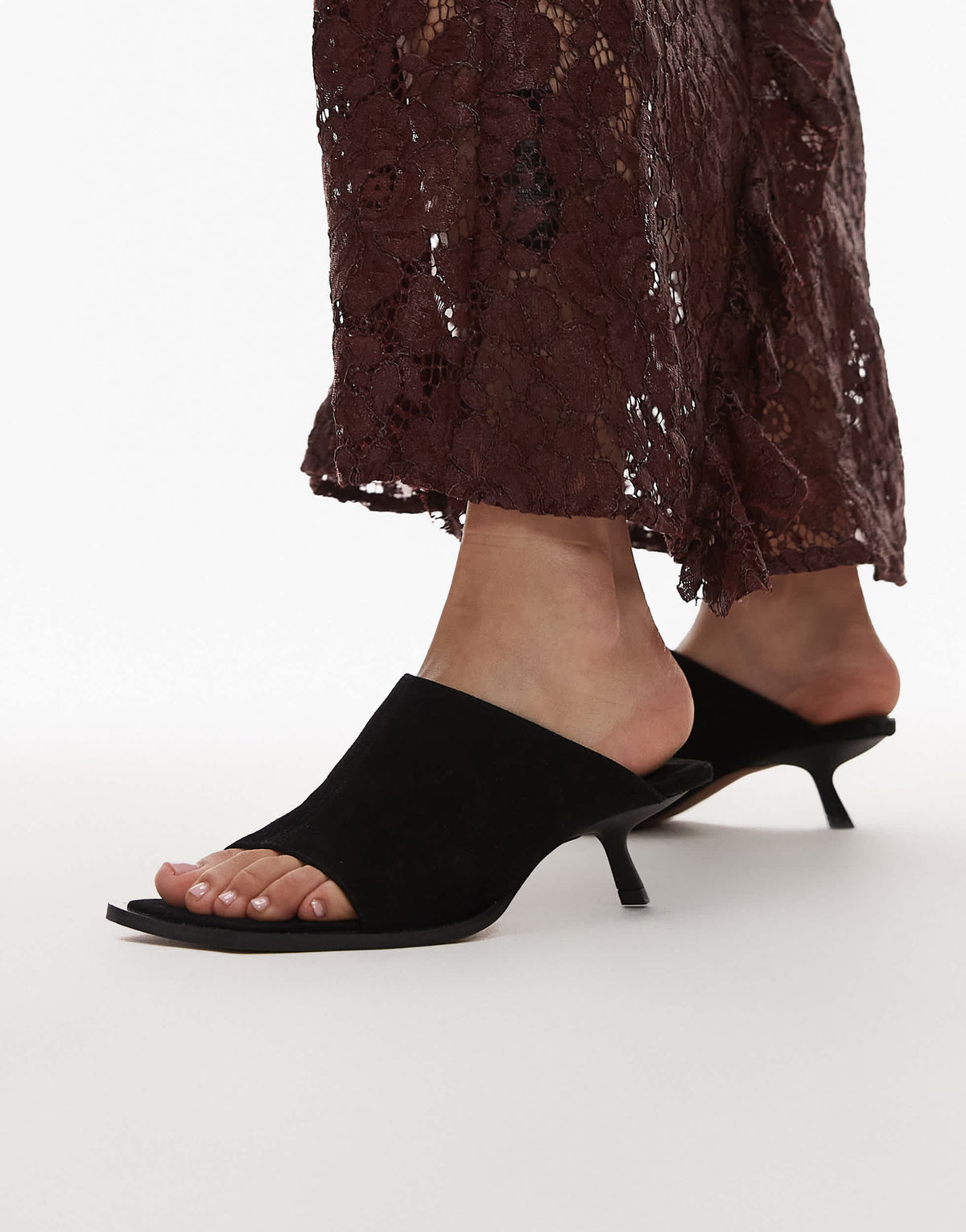 Topshop Premium Ilya suede open square toe mule in black