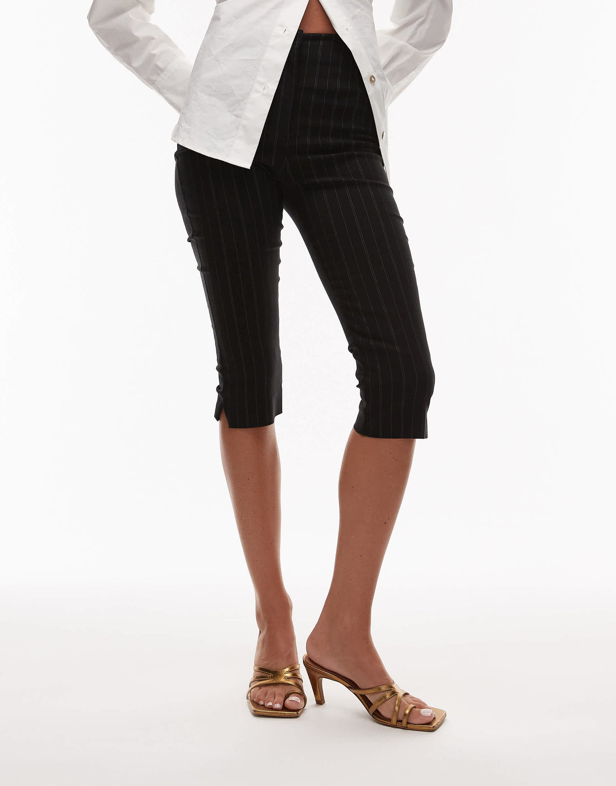 Topshop Premium Ida strappy heeled leather sandal in gold