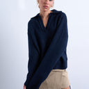 Topshop knitted v neck collar jumper in navy