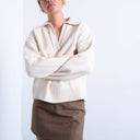 Topshop knitted v neck collar jumper in oat