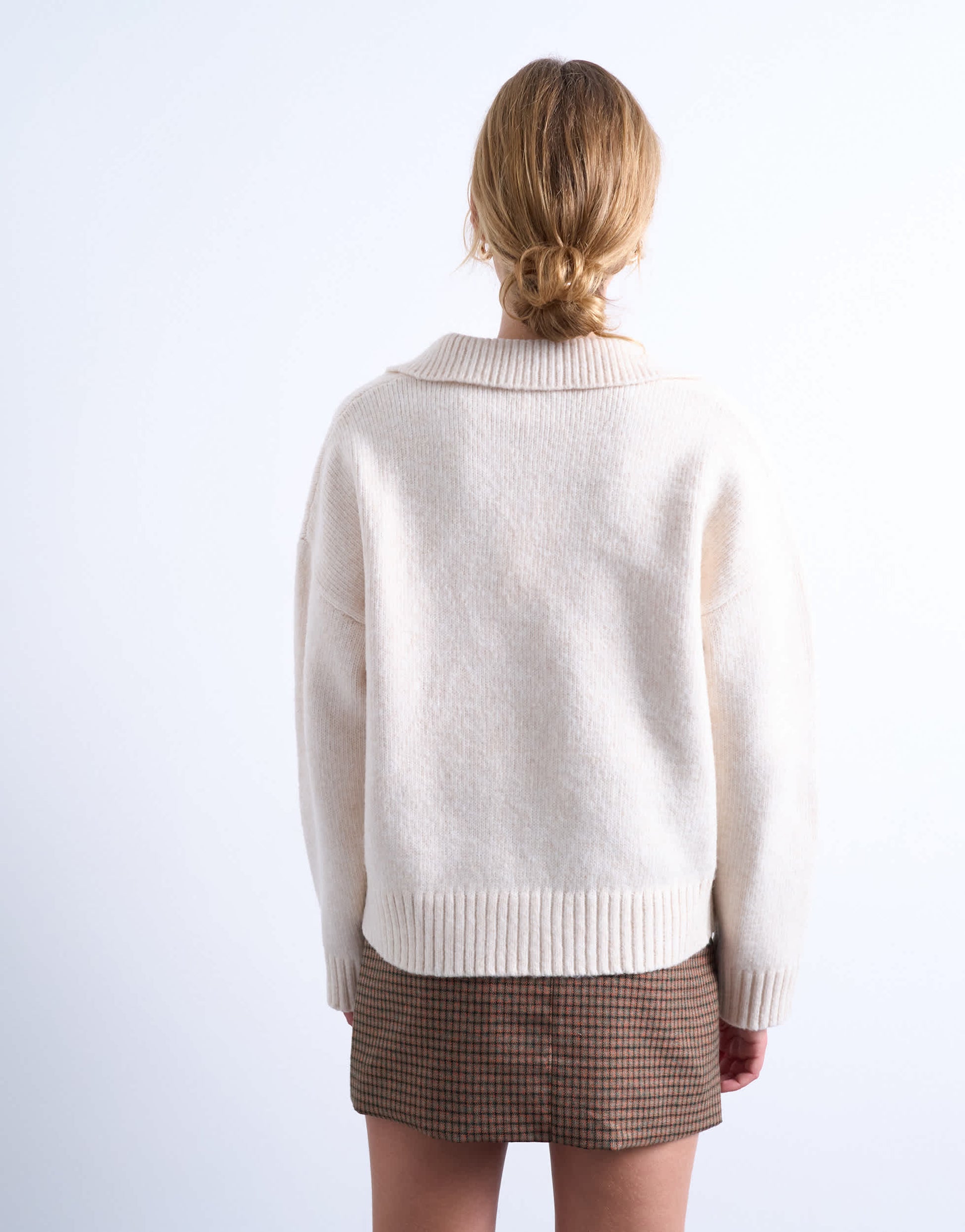 Topshop knitted v neck collar jumper in oat