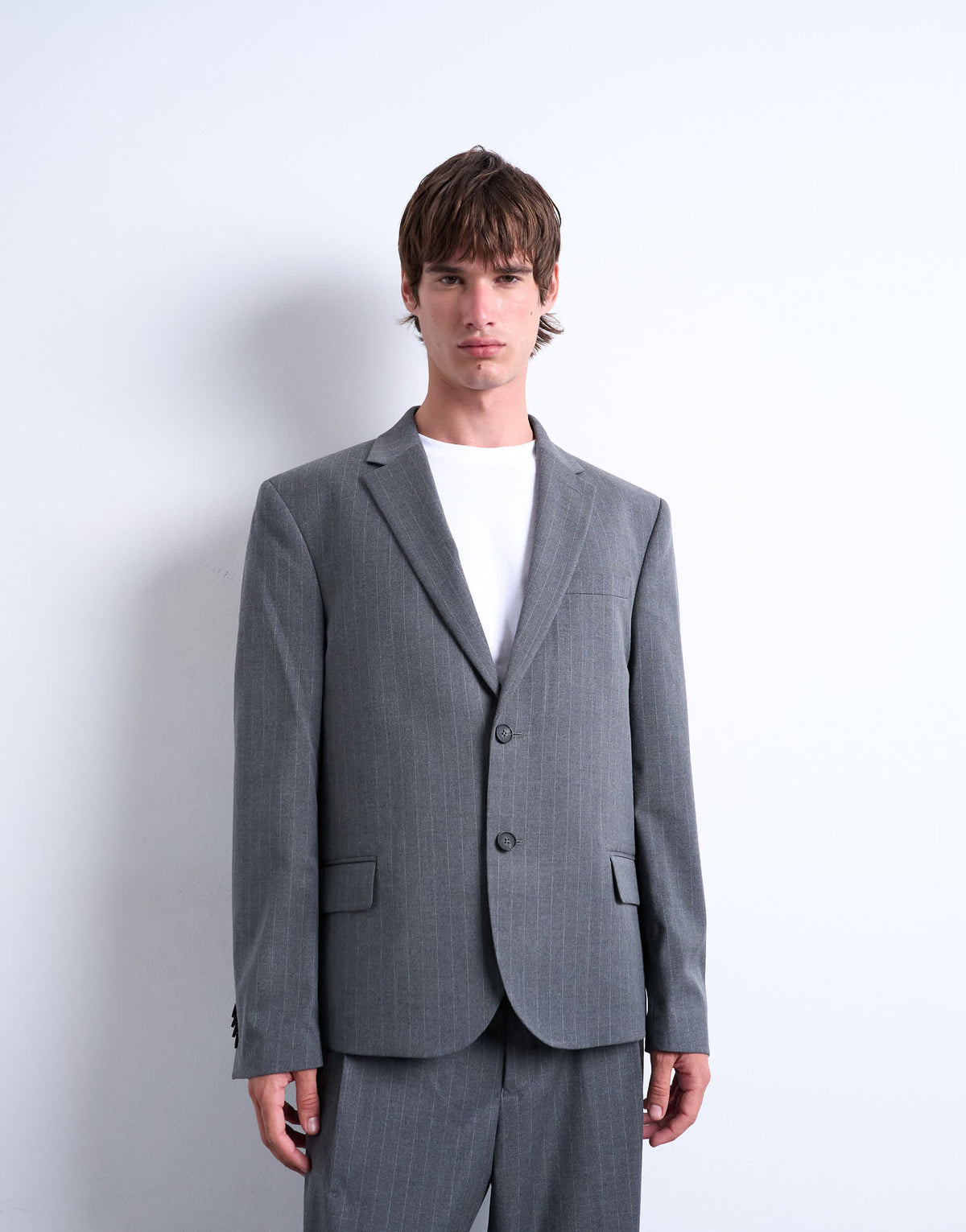 Topman relaxed boxy blazer in charcoal pinstripe