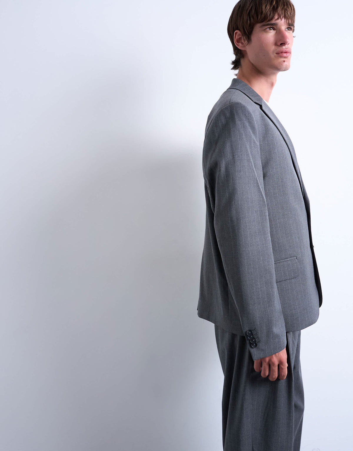 Topman relaxed boxy blazer in charcoal pinstripe