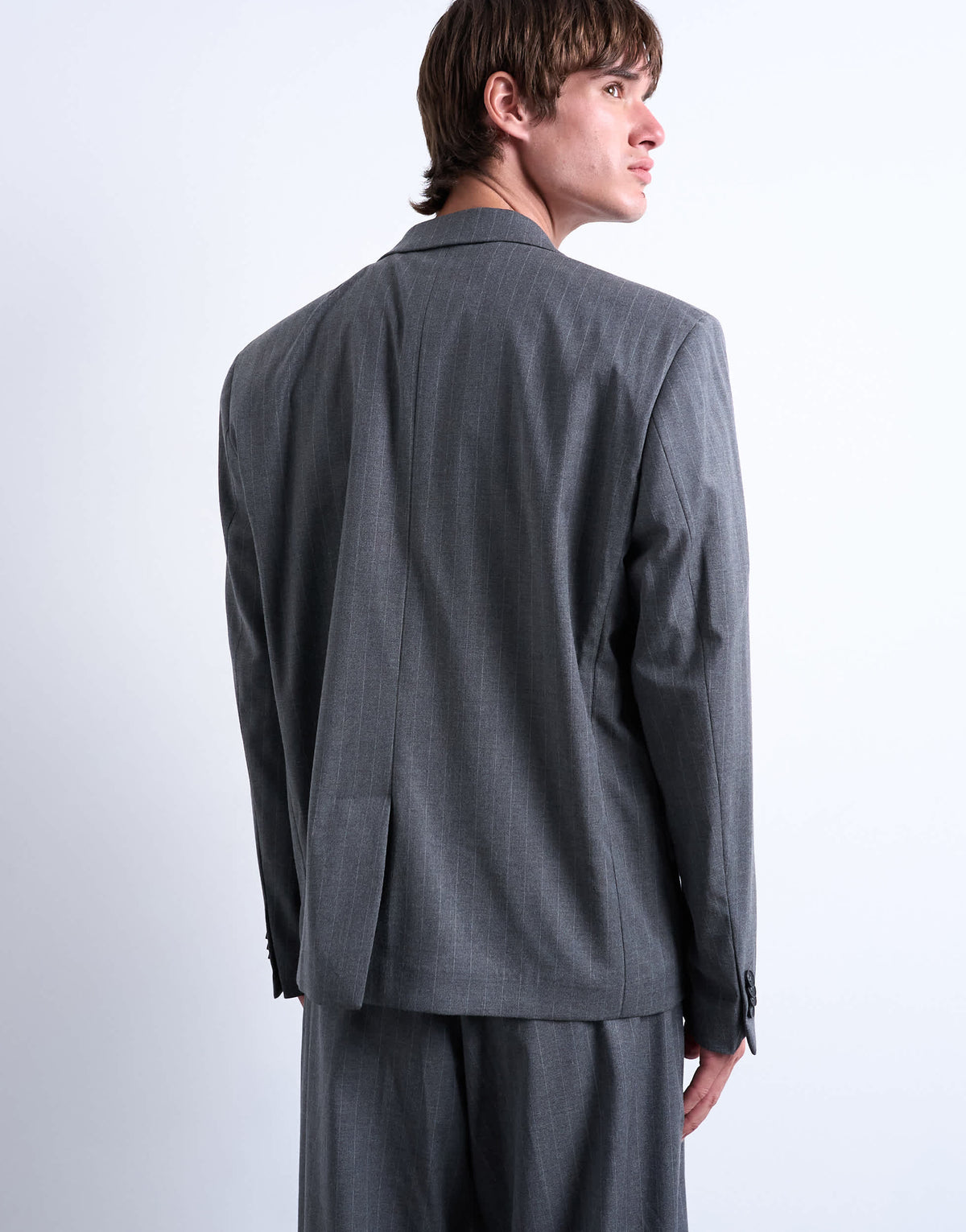 Topman relaxed boxy blazer in charcoal pinstripe