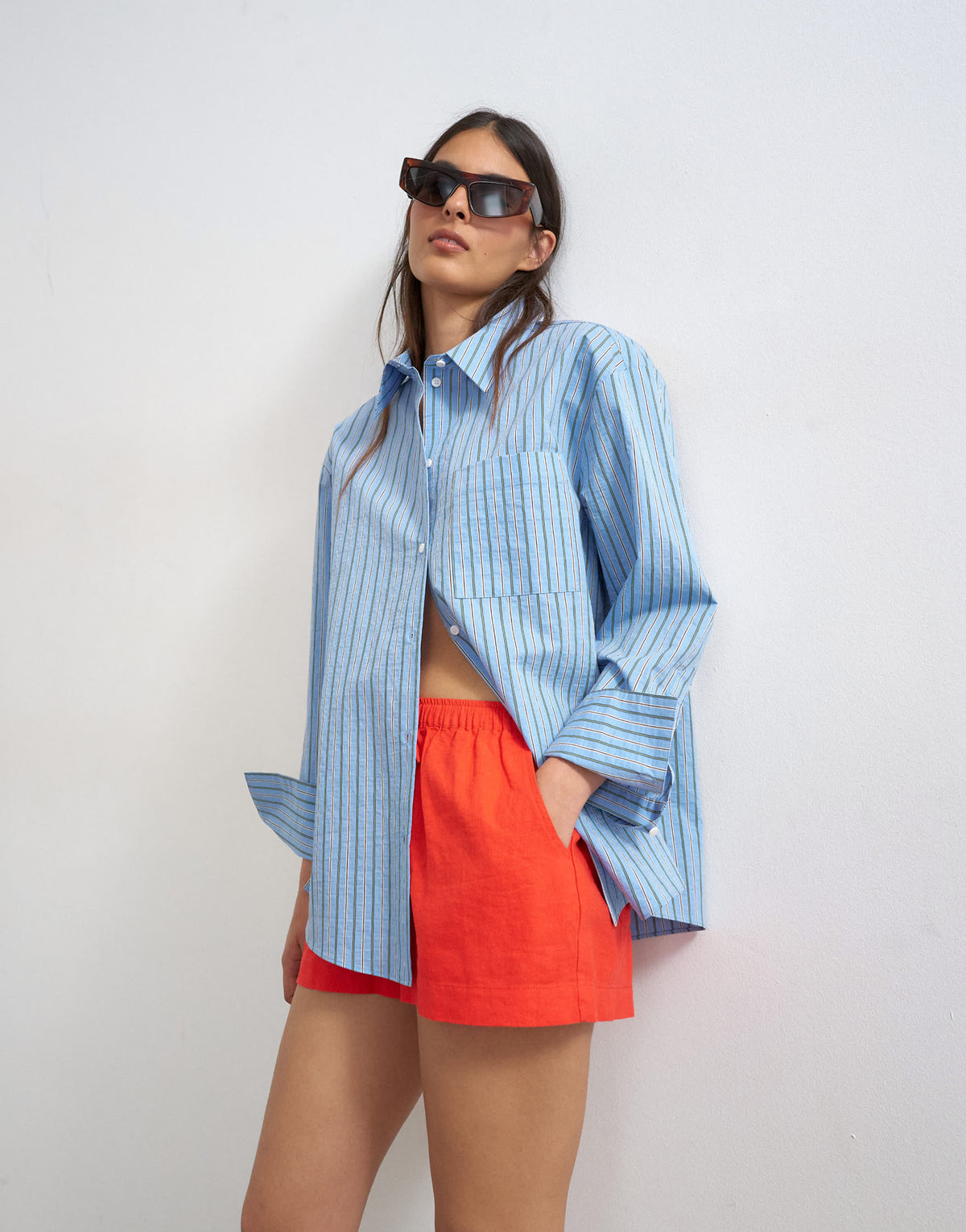 Topshop linen mini short with drawcord in red