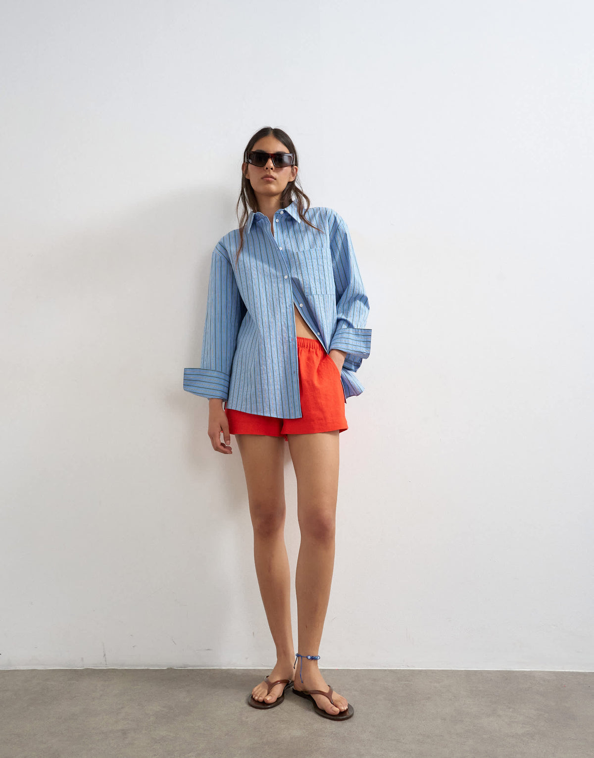 Topshop linen mini short with drawcord in red