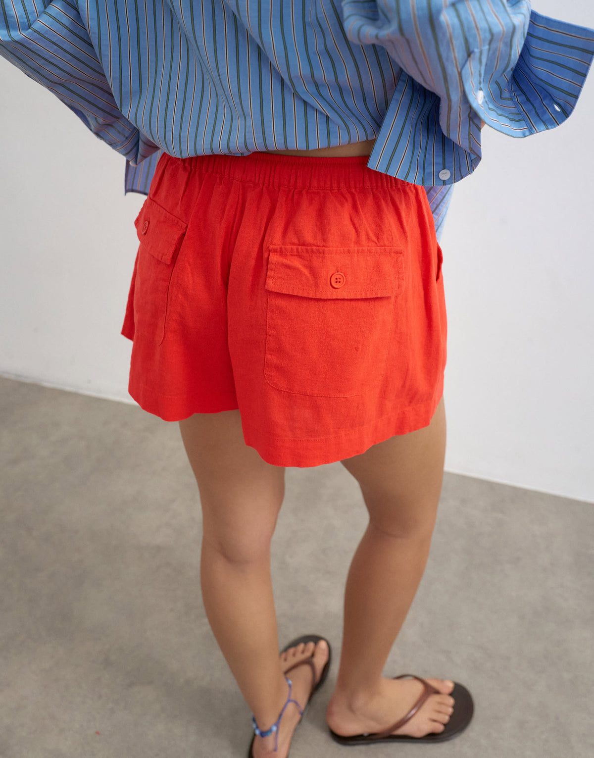 Topshop linen mini short with drawcord in red
