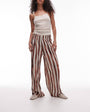 Topshop stripe crinkle wide leg trousers in brown