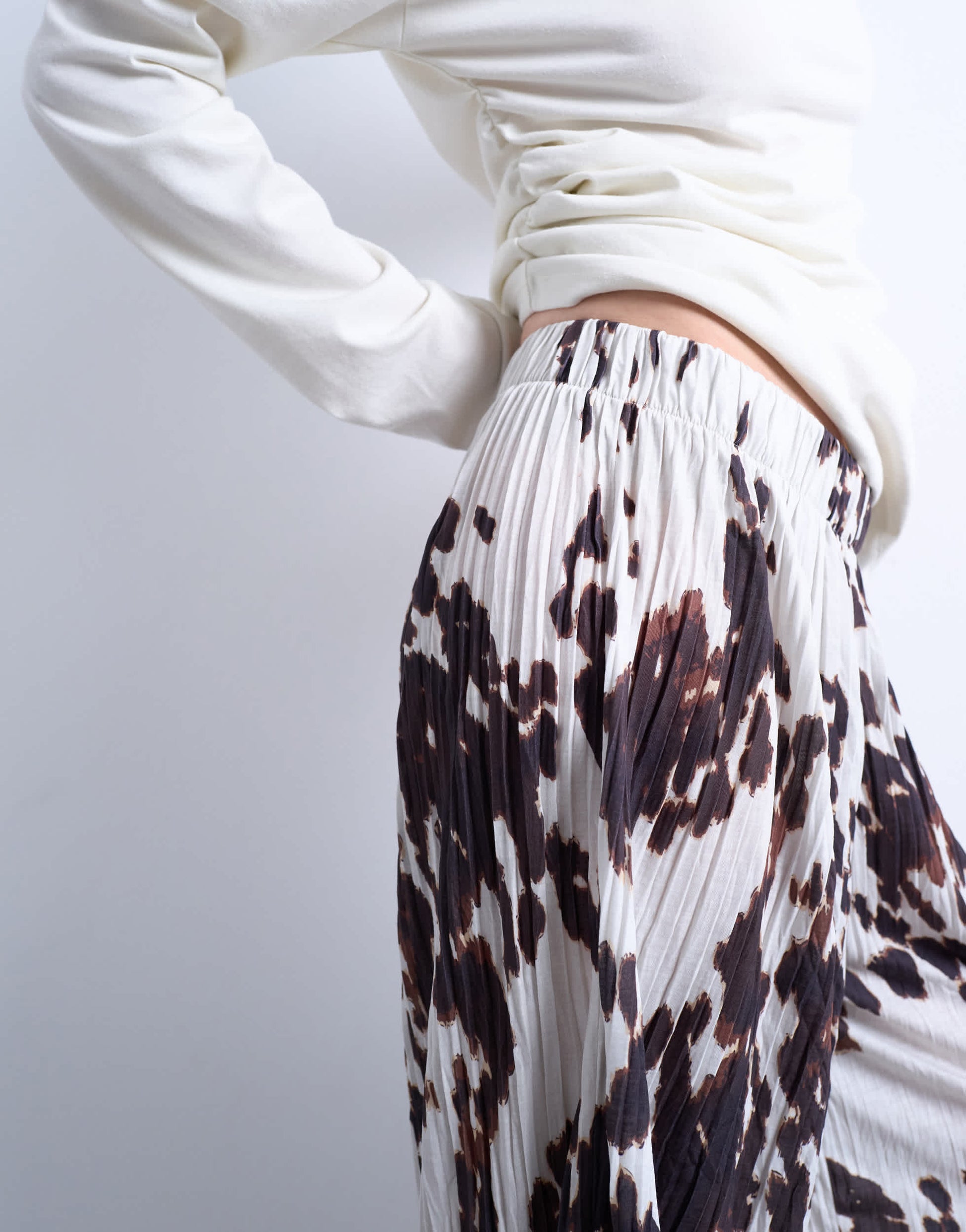Topshop crinkle wide leg trousers in cow print