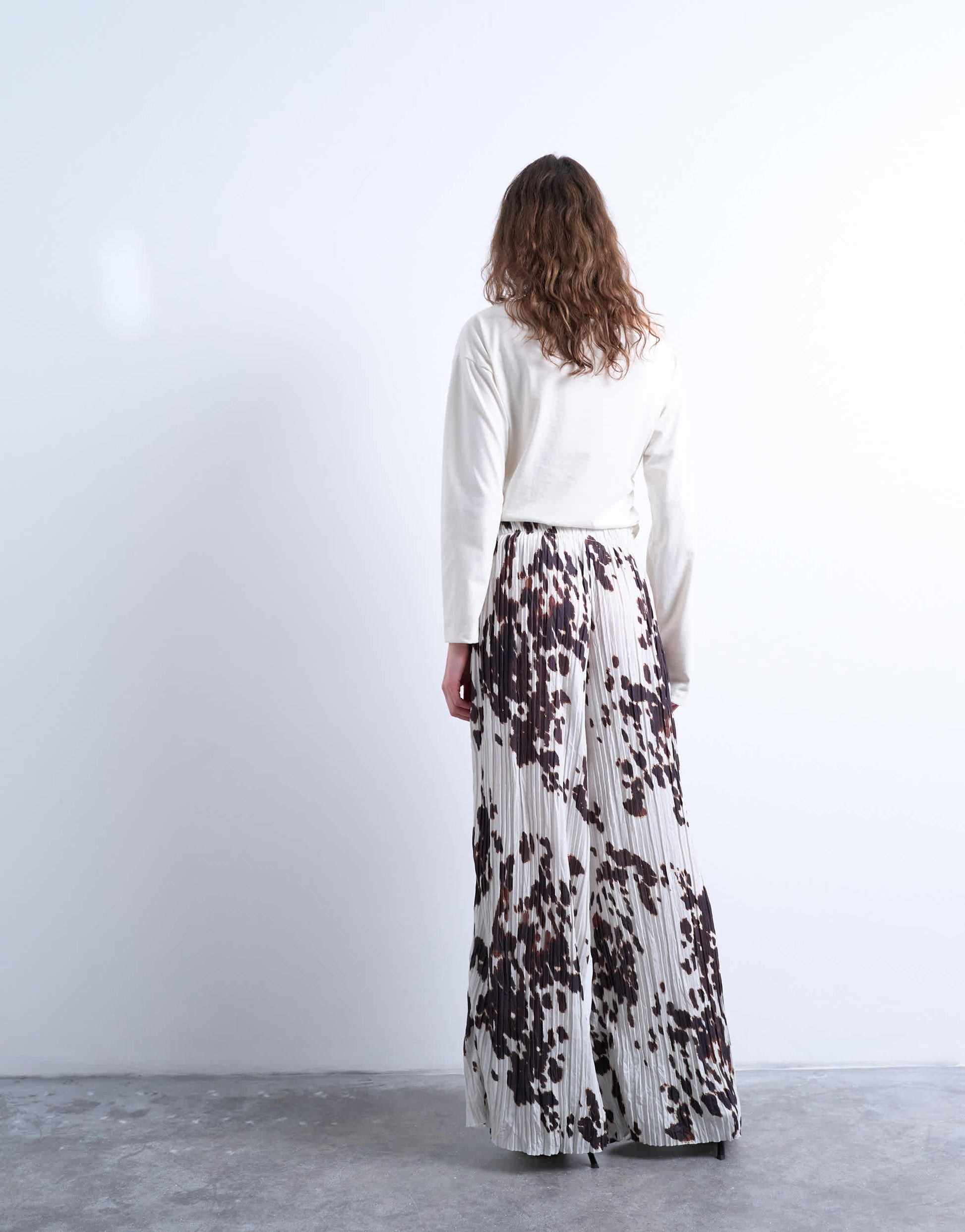 Topshop crinkle wide leg trousers in cow print