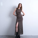 Topshop ruched polkadot maxi dress in brown